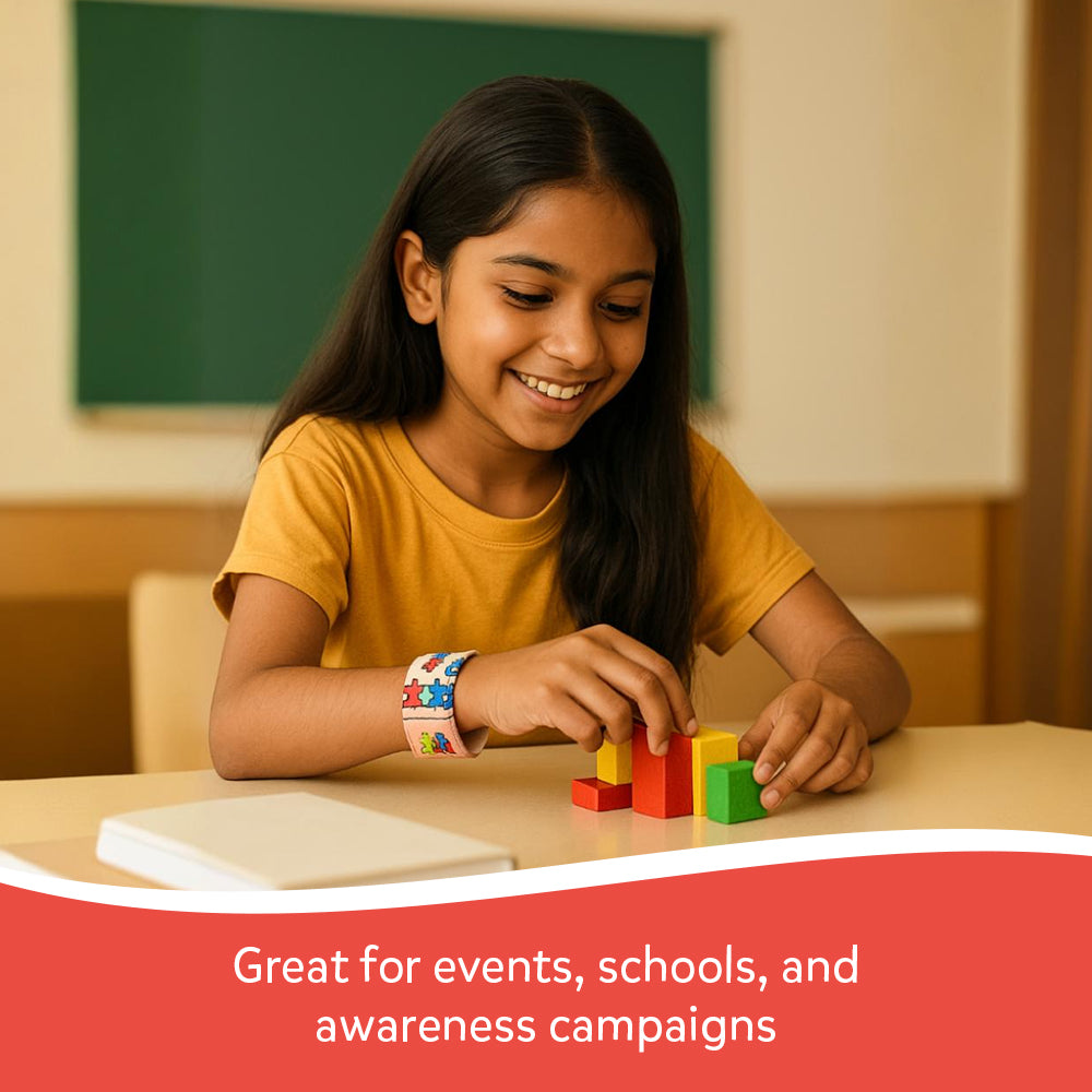 बच्चों के लिए एब्ले का इलास्टिक ऑटिज़्म जागरूकता ब्रेसलेट - पज़ल पैटर्न के साथ मुलायम स्ट्रेचेबल रिस्टबैंड - एसपीडी, एडीएचडी और ऑटिज़्म सपोर्ट के लिए हल्का और आरामदायक सेंसरी ब्रेसलेट (9x2.5 सेमी, 6 ग्राम)