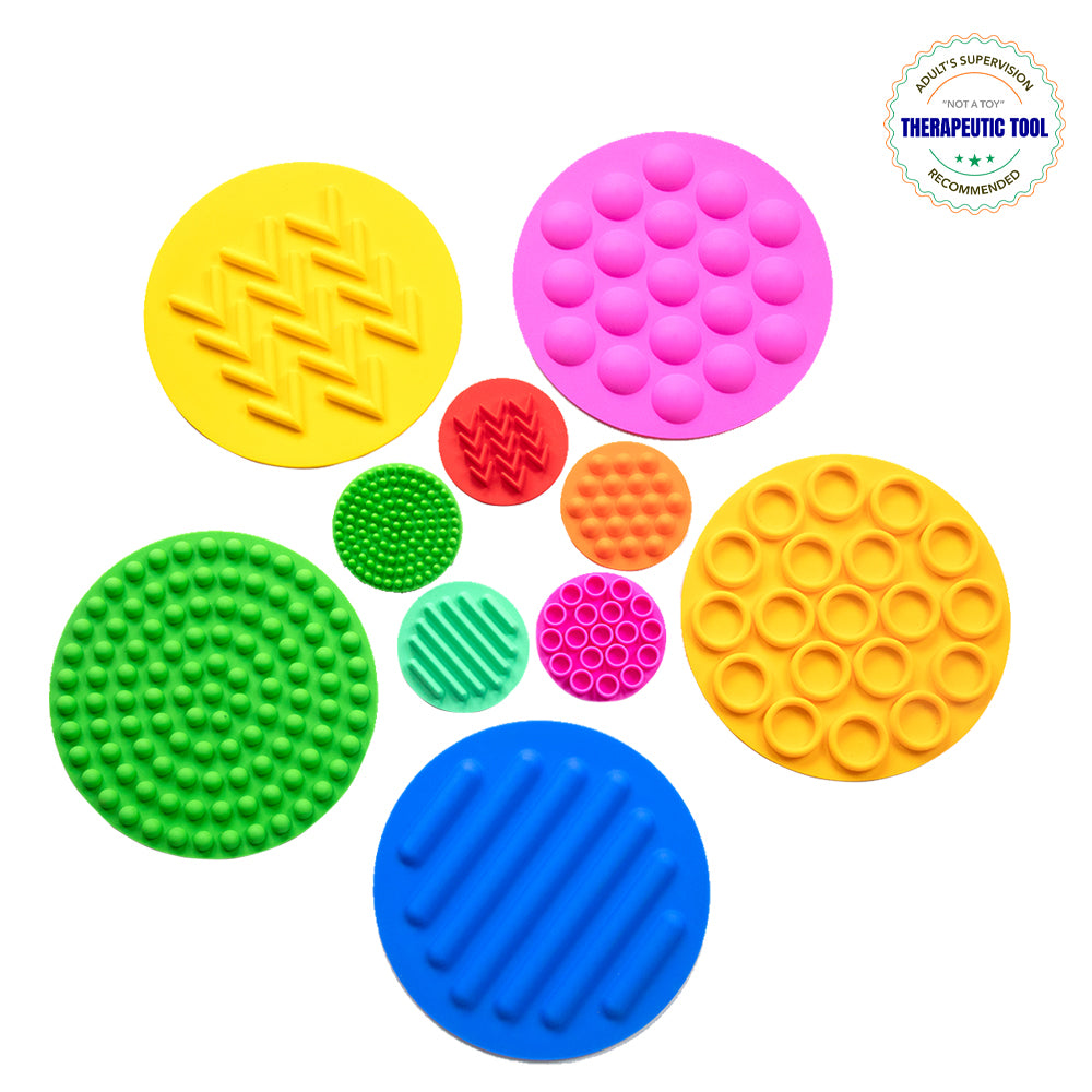 Sensory Floor Mats – Round Shape for Tactile Stimulation Therapy | Set of 10 (5 Large, 5 Small) | Ideal for Autism, ADHD, and Sensory Integration in Clinics, Classrooms, or Home Use