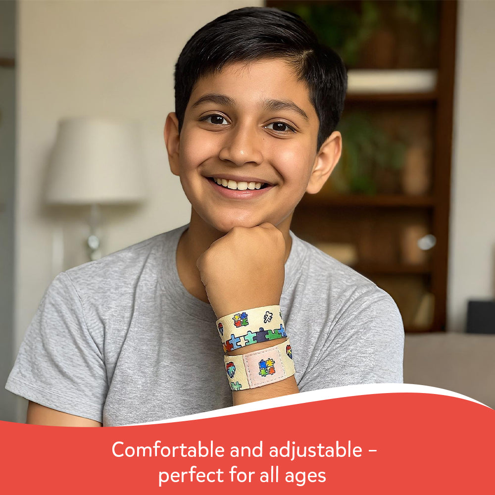 बच्चों के लिए एब्ले का इलास्टिक ऑटिज़्म जागरूकता ब्रेसलेट - पज़ल पैटर्न के साथ मुलायम स्ट्रेचेबल रिस्टबैंड - एसपीडी, एडीएचडी और ऑटिज़्म सपोर्ट के लिए हल्का और आरामदायक सेंसरी ब्रेसलेट (9x2.5 सेमी, 6 ग्राम)