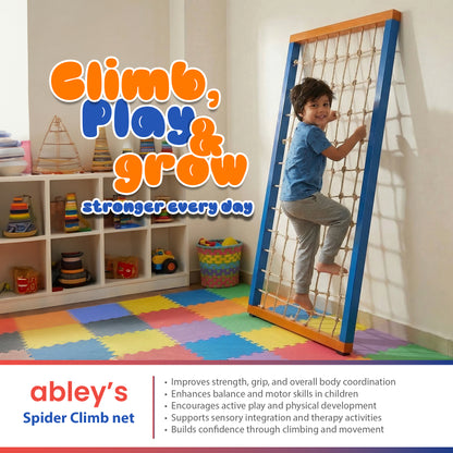 Abley’s Spider Climb Net: Premium Wooden Indoor Climbing Frame for Kids' Strength and Sensory Development