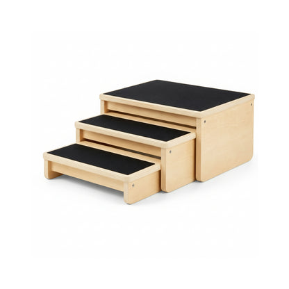 Premium 3-Piece Nesting Wooden Jumping Stools Set with Anti-Slip Safety Grip for Plyometrics and Training