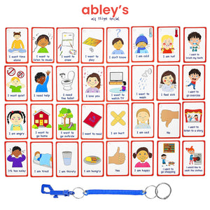 Visual Communication Cards for Kids – 32 Durable Flashcards with Keyring