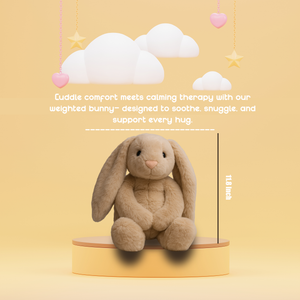 Ableys weighted vibrating plush bunny beige 11.8 inch seated on pedestal with floppy ears and calming therapy use