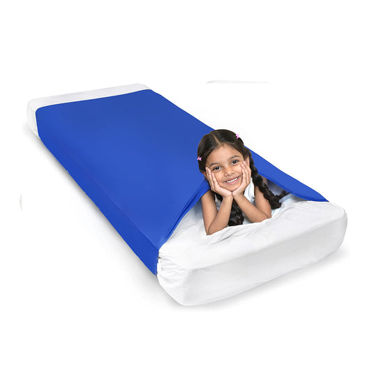 Sensory Compression Bed Sheet for Kids – Alternative to Weighted Blankets | Nylon & Spandex | Breathable, Stretchy, Cool & Comfortable for Sleep and Sensory Support | Blue