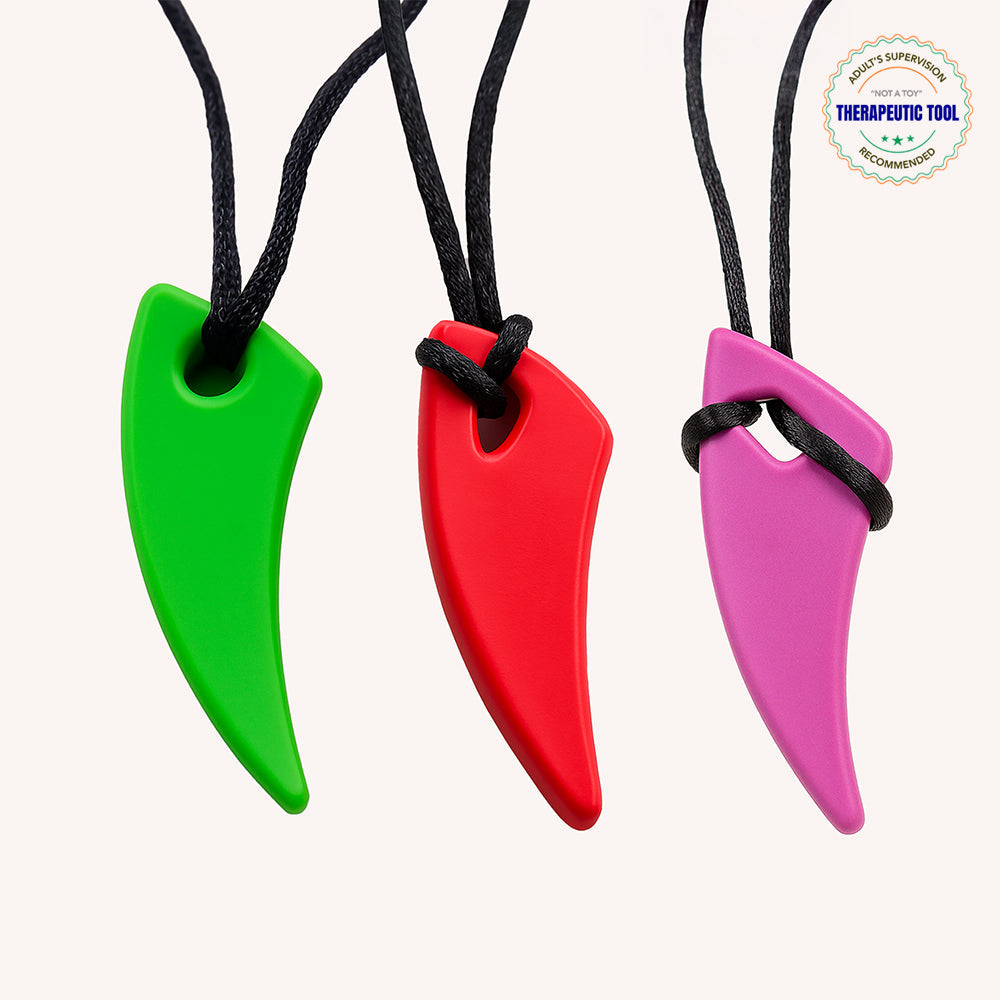 Ableys chewable sensory necklaces for kids green red pink fang pendants on adjustable black cords for sensory chewing